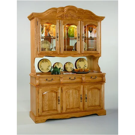 60" Bonnet Top China Hutch with Three Drawer Buffet